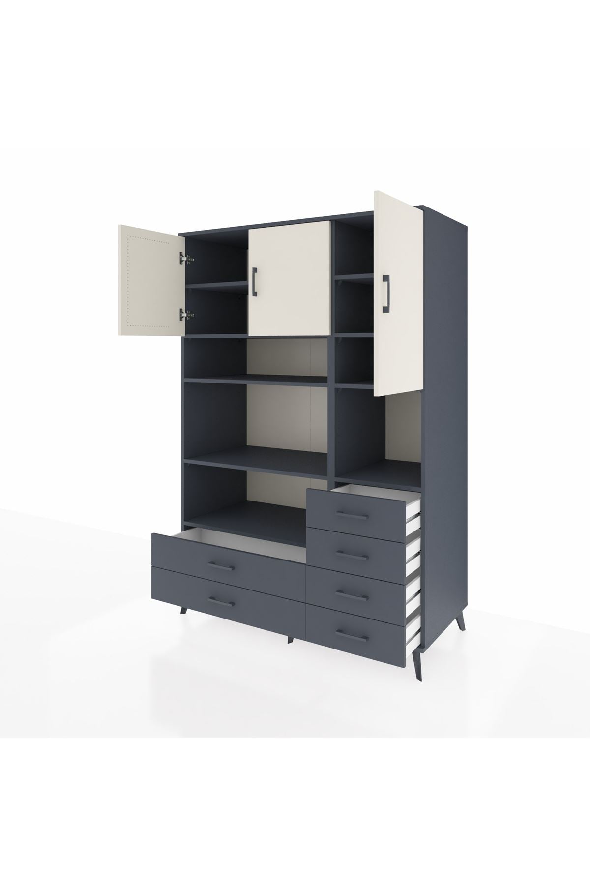 Kronos Dolap 9 Raflı 6 Çekmeceli 3 Kapaklı 132x59x195 Antrasit-Aytaşı/Antrasit