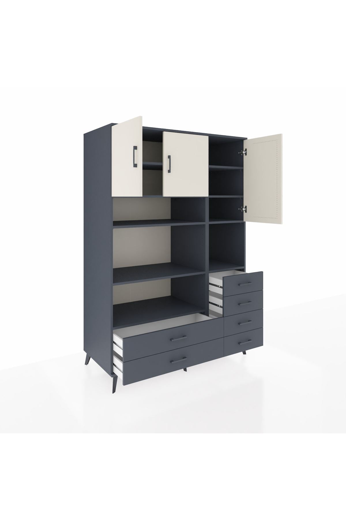 Kronos Dolap 9 Raflı 6 Çekmeceli 3 Kapaklı 132x59x195 Antrasit-Aytaşı/Antrasit