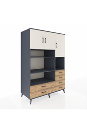 Kronos Dolap 9 Raflı 6 Çekmeceli 3 Kapaklı 132x59x195 Antrasit-Aytaşı/Çam