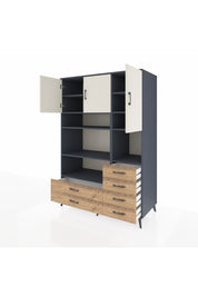 Kronos Dolap 9 Raflı 6 Çekmeceli 3 Kapaklı 132x59x195 Antrasit-Aytaşı/Çam