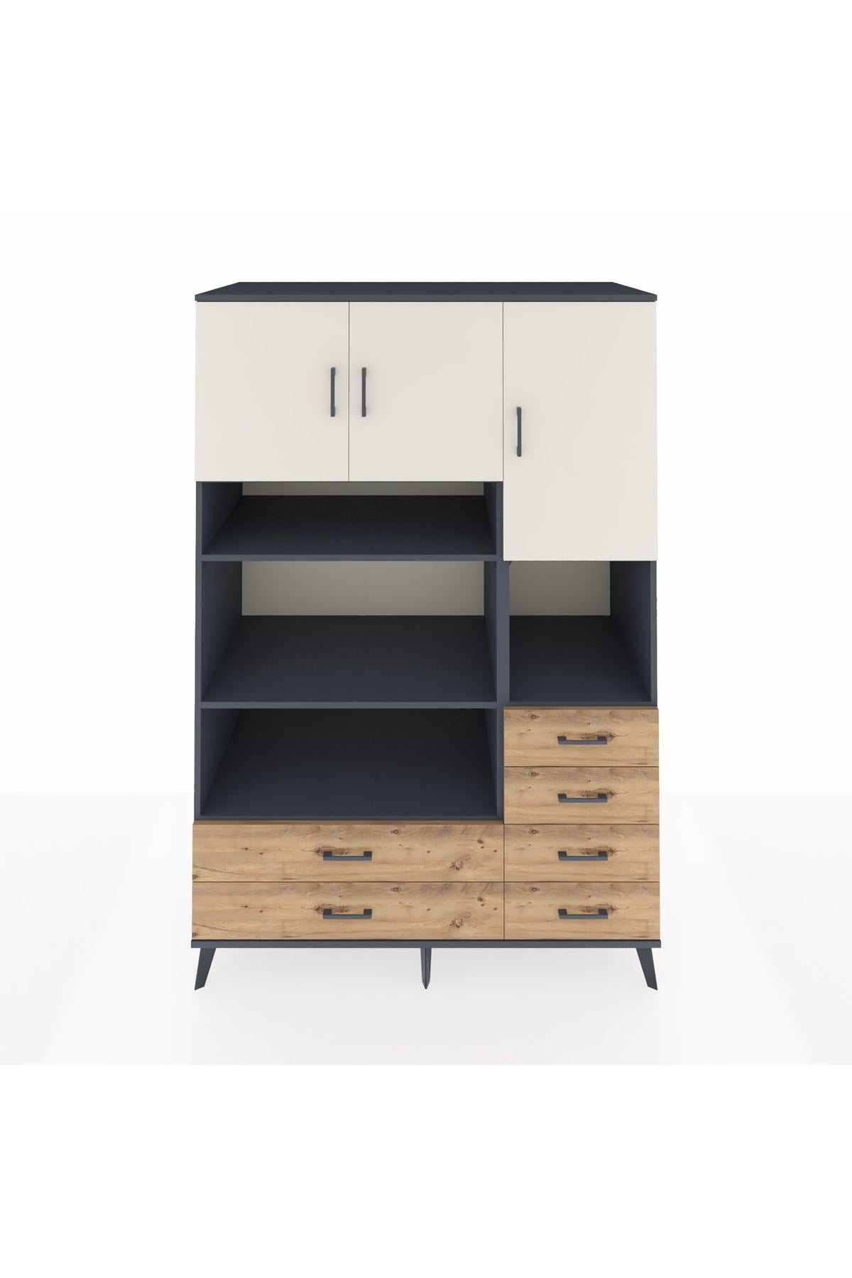 Kronos Dolap 9 Raflı 6 Çekmeceli 3 Kapaklı 132x59x195 Antrasit-Aytaşı/Çam