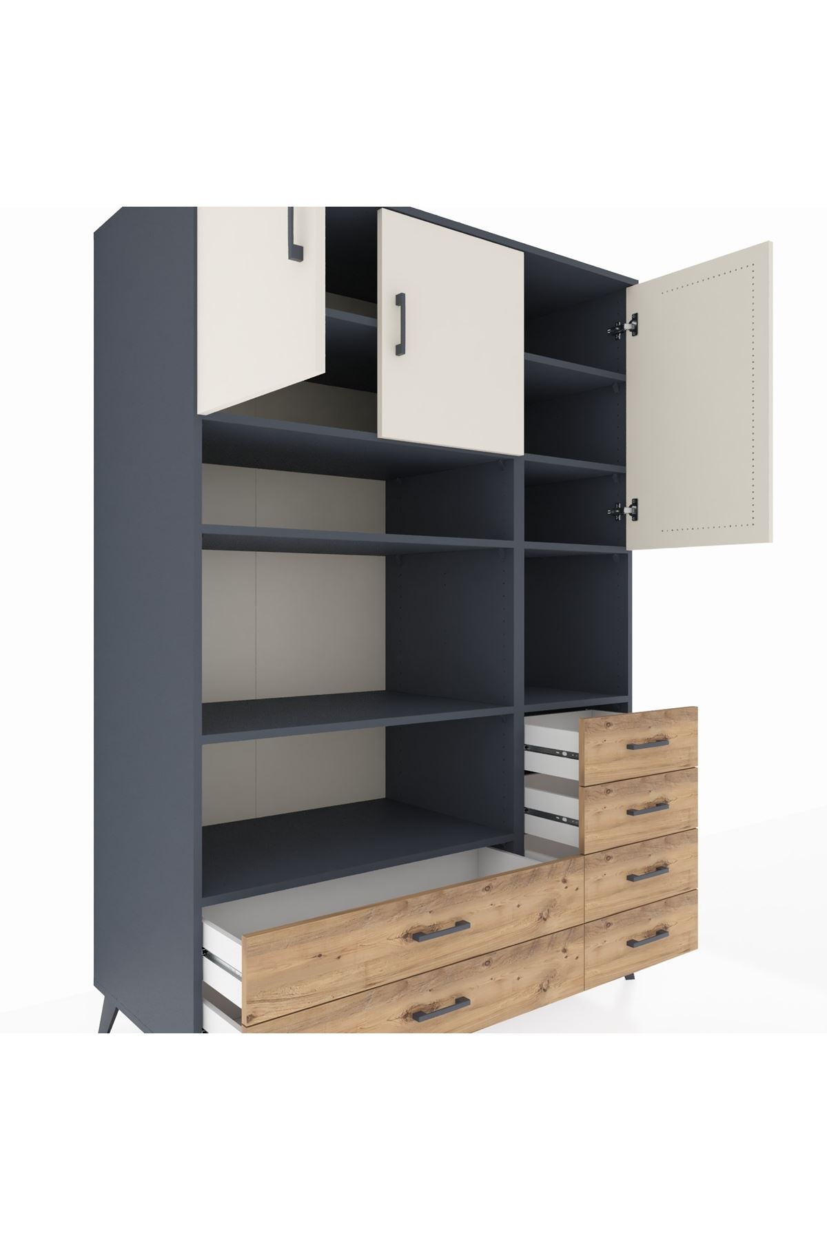 Kronos Dolap 9 Raflı 6 Çekmeceli 3 Kapaklı 132x59x195 Antrasit-Aytaşı/Çam