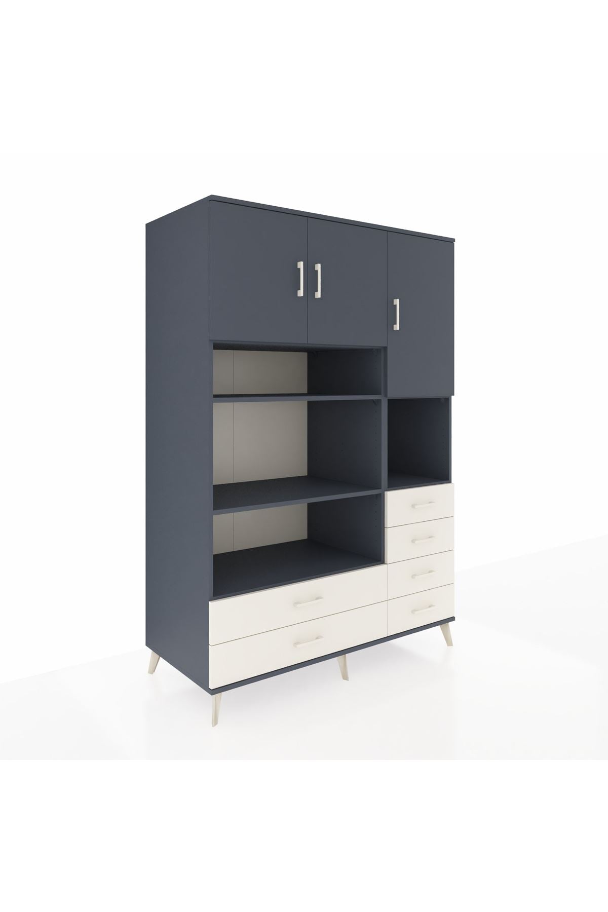 Kronos Dolap 9 Raflı 6 Çekmeceli 3 Kapaklı 132x59x195 Antrasit-Antrasit/Aytaşı