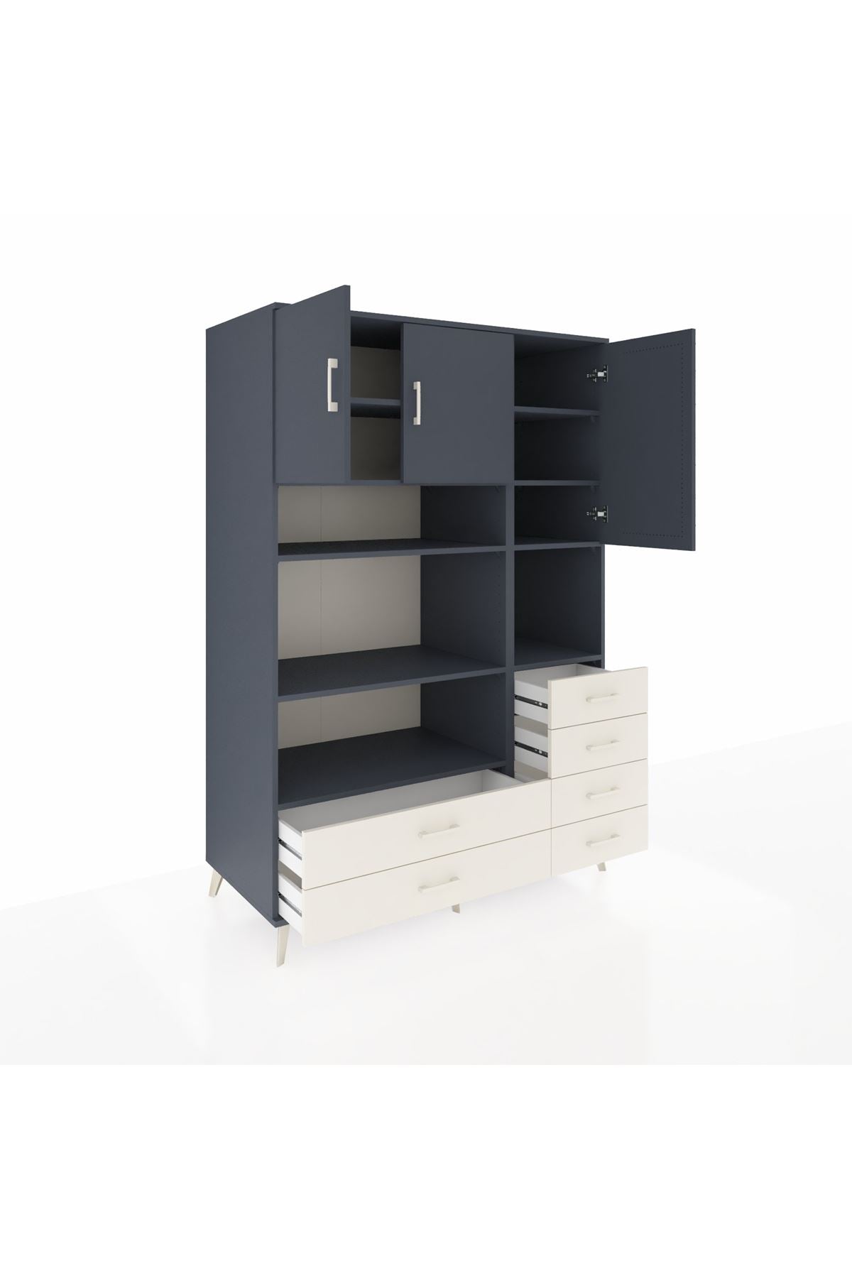 Kronos Dolap 9 Raflı 6 Çekmeceli 3 Kapaklı 132x59x195 Antrasit-Antrasit/Aytaşı