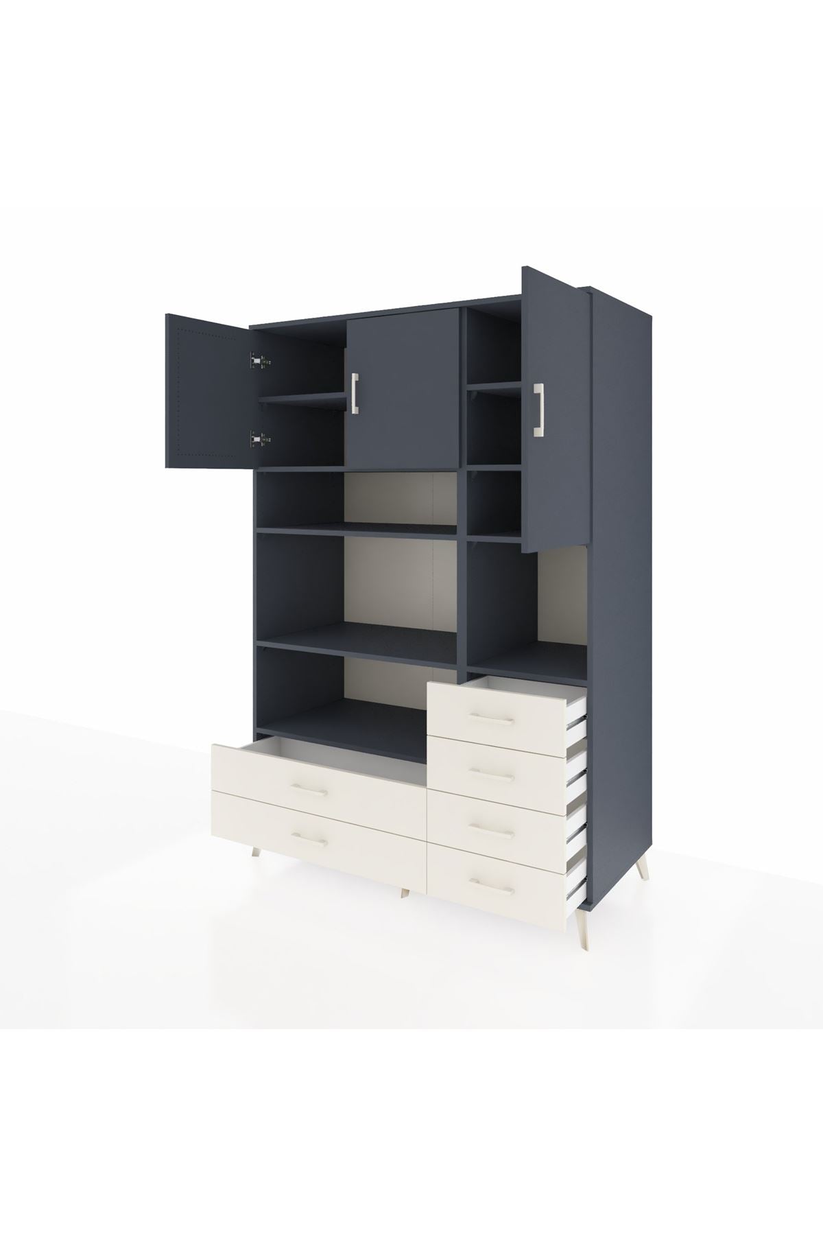 Kronos Dolap 9 Raflı 6 Çekmeceli 3 Kapaklı 132x59x195 Antrasit-Antrasit/Aytaşı