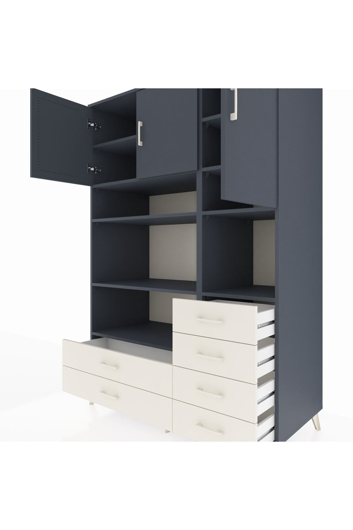 Kronos Dolap 9 Raflı 6 Çekmeceli 3 Kapaklı 132x59x195 Antrasit-Antrasit/Aytaşı