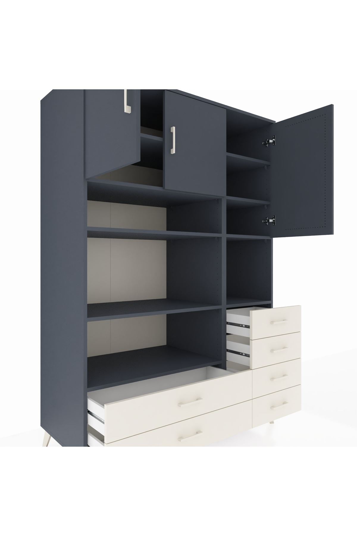 Kronos Dolap 9 Raflı 6 Çekmeceli 3 Kapaklı 132x59x195 Antrasit-Antrasit/Aytaşı