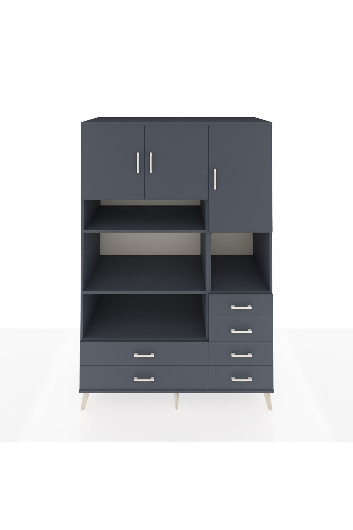 Kronos Dolap 9 Raflı 6 Çekmeceli 3 Kapaklı 132x59x195 Antrasit-Antrasit/Antrasit