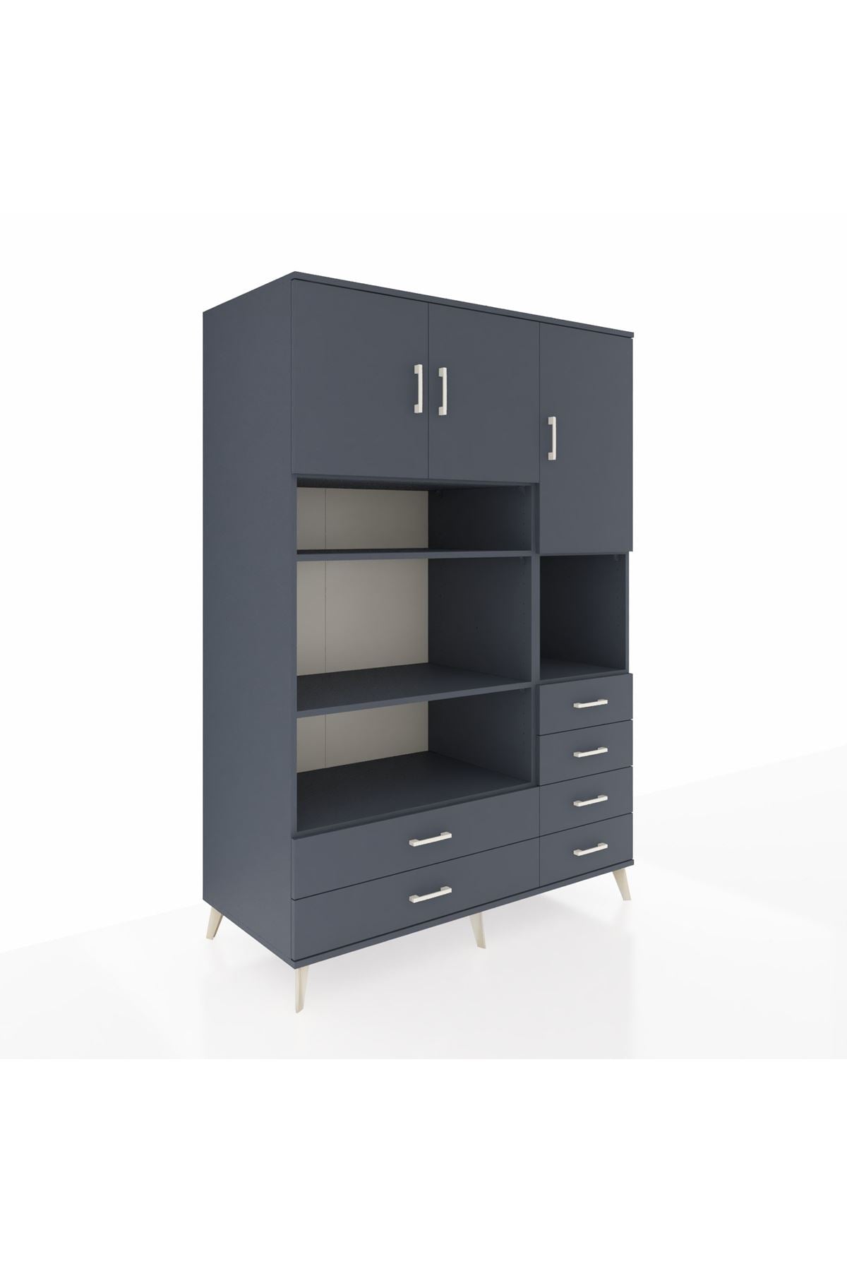 Kronos Dolap 9 Raflı 6 Çekmeceli 3 Kapaklı 132x59x195 Antrasit-Antrasit/Antrasit