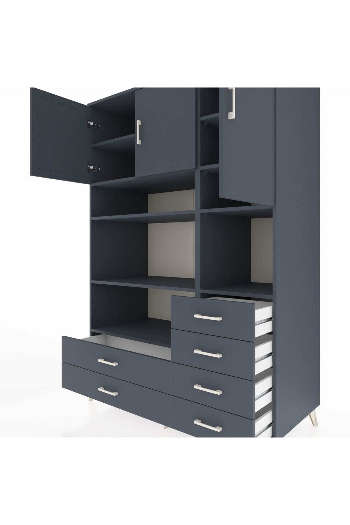 Kronos Dolap 9 Raflı 6 Çekmeceli 3 Kapaklı 132x59x195 Antrasit-Antrasit/Antrasit