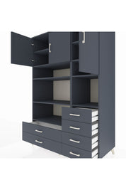 Kronos Dolap 9 Raflı 6 Çekmeceli 3 Kapaklı 132x59x195 Antrasit-Antrasit/Antrasit