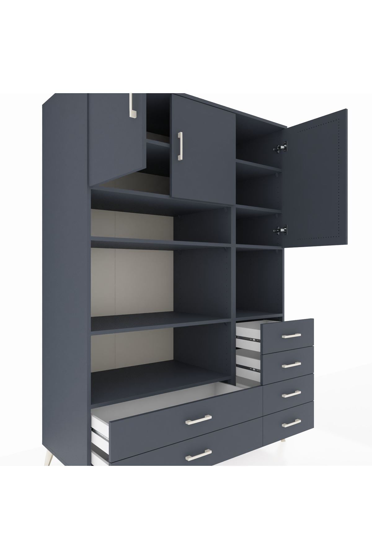 Kronos Dolap 9 Raflı 6 Çekmeceli 3 Kapaklı 132x59x195 Antrasit-Antrasit/Antrasit