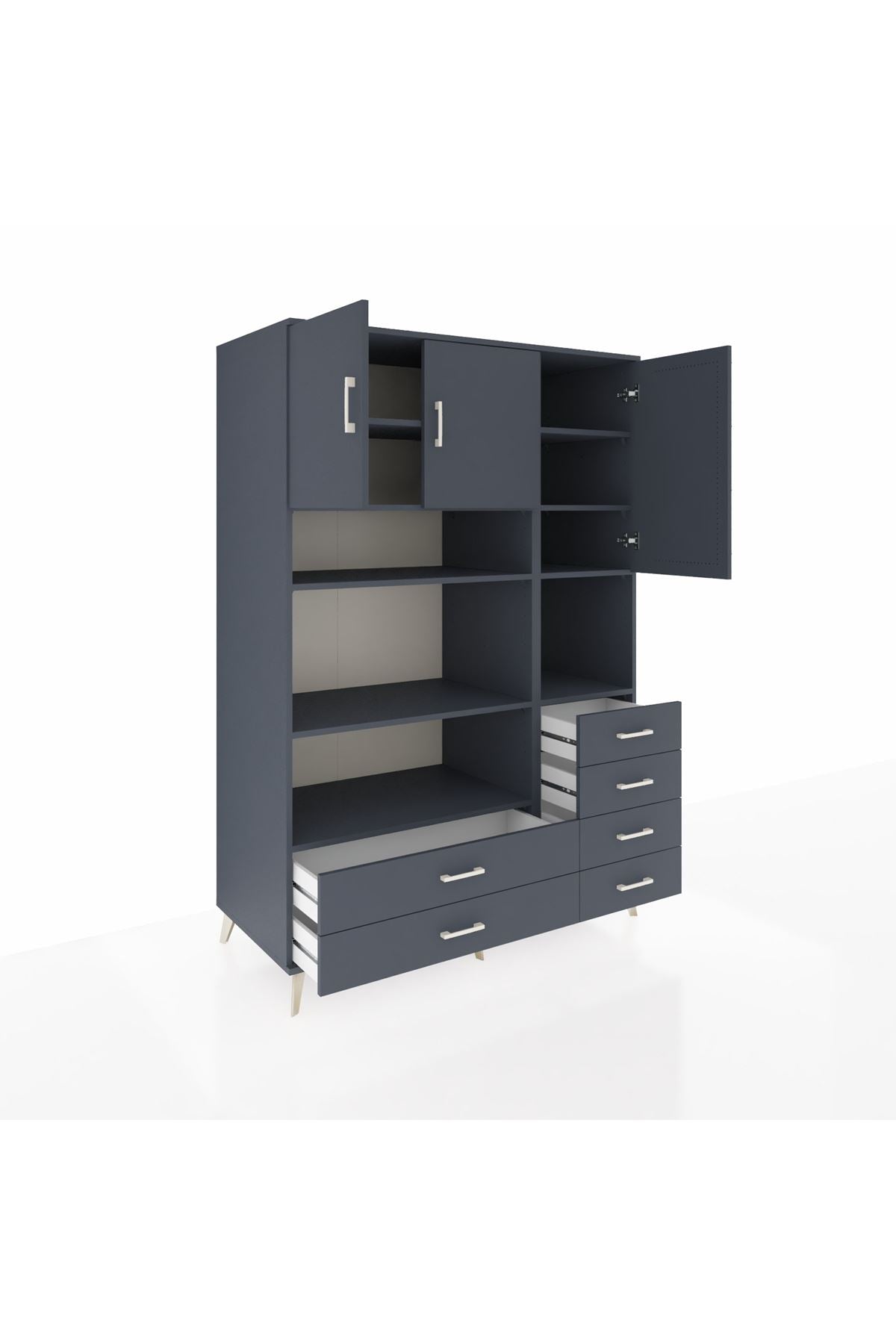 Kronos Dolap 9 Raflı 6 Çekmeceli 3 Kapaklı 132x59x195 Antrasit-Antrasit/Antrasit