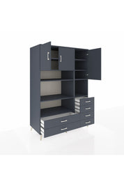 Kronos Dolap 9 Raflı 6 Çekmeceli 3 Kapaklı 132x59x195 Antrasit-Antrasit/Antrasit