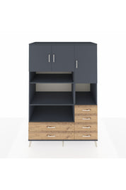 Kronos Dolap 9 Raflı 6 Çekmeceli 3 Kapaklı 132x59x195 Antrasit-Antrasit/Çam