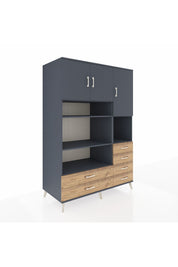 Kronos Dolap 9 Raflı 6 Çekmeceli 3 Kapaklı 132x59x195 Antrasit-Antrasit/Çam