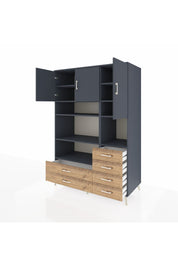 Kronos Dolap 9 Raflı 6 Çekmeceli 3 Kapaklı 132x59x195 Antrasit-Antrasit/Çam