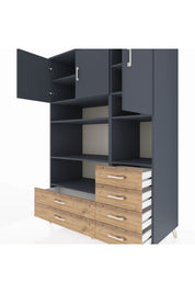 Kronos Dolap 9 Raflı 6 Çekmeceli 3 Kapaklı 132x59x195 Antrasit-Antrasit/Çam