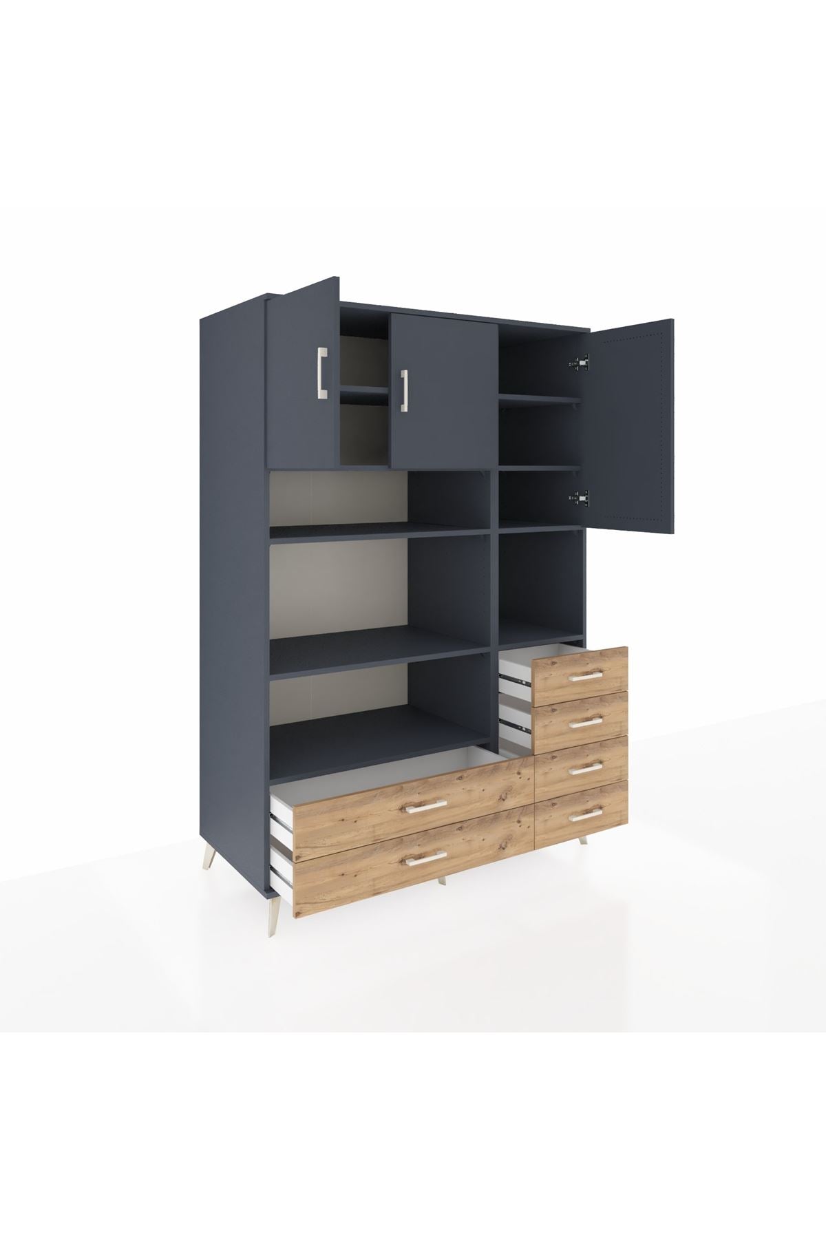 Kronos Dolap 9 Raflı 6 Çekmeceli 3 Kapaklı 132x59x195 Antrasit-Antrasit/Çam