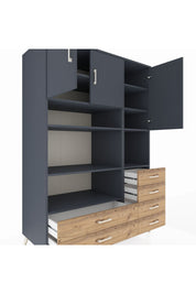 Kronos Dolap 9 Raflı 6 Çekmeceli 3 Kapaklı 132x59x195 Antrasit-Antrasit/Çam