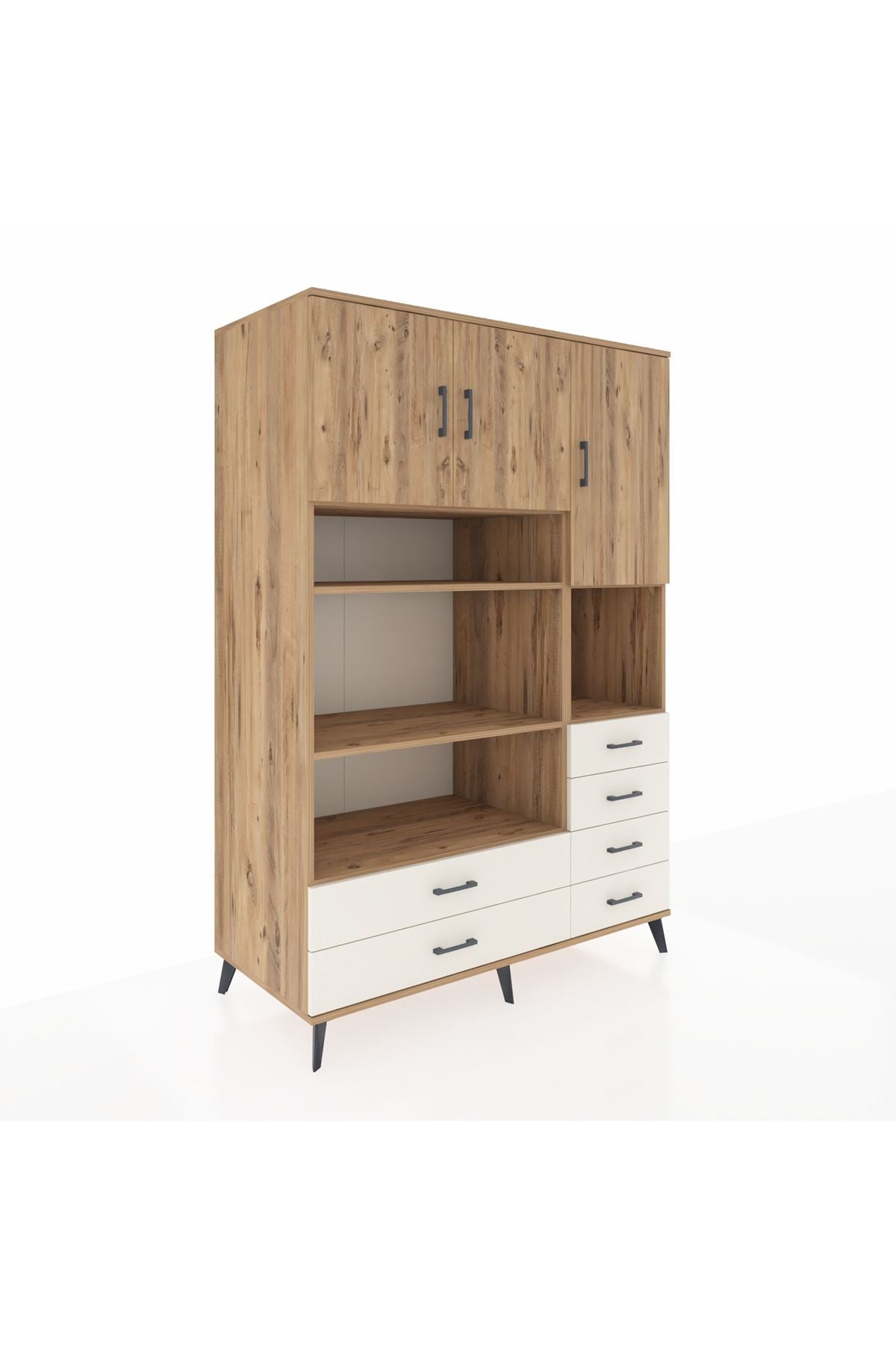 Kronos Dolap 9 Raflı 6 Çekmeceli 3 Kapaklı 132x59x195 Çam-Çam/Aytaşı