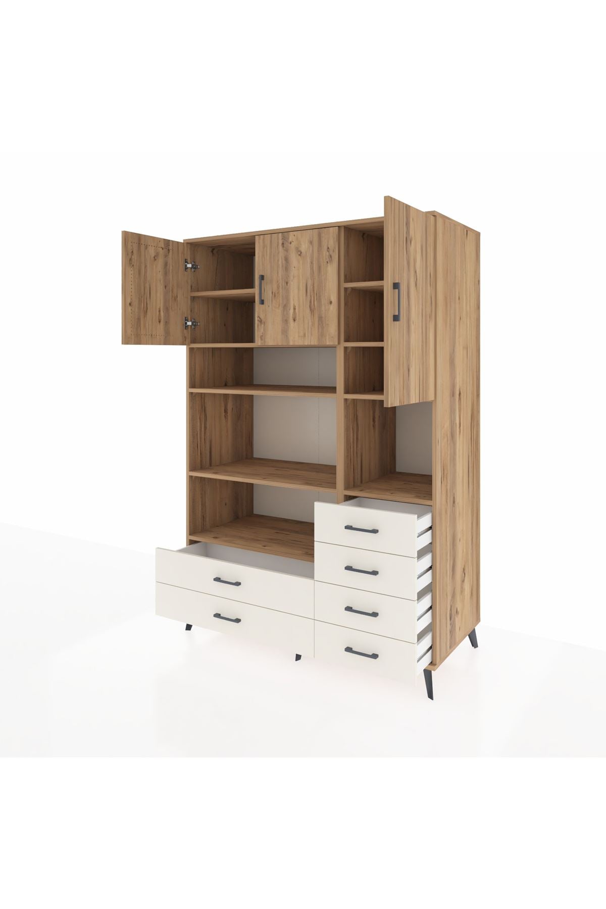 Kronos Dolap 9 Raflı 6 Çekmeceli 3 Kapaklı 132x59x195 Çam-Çam/Aytaşı