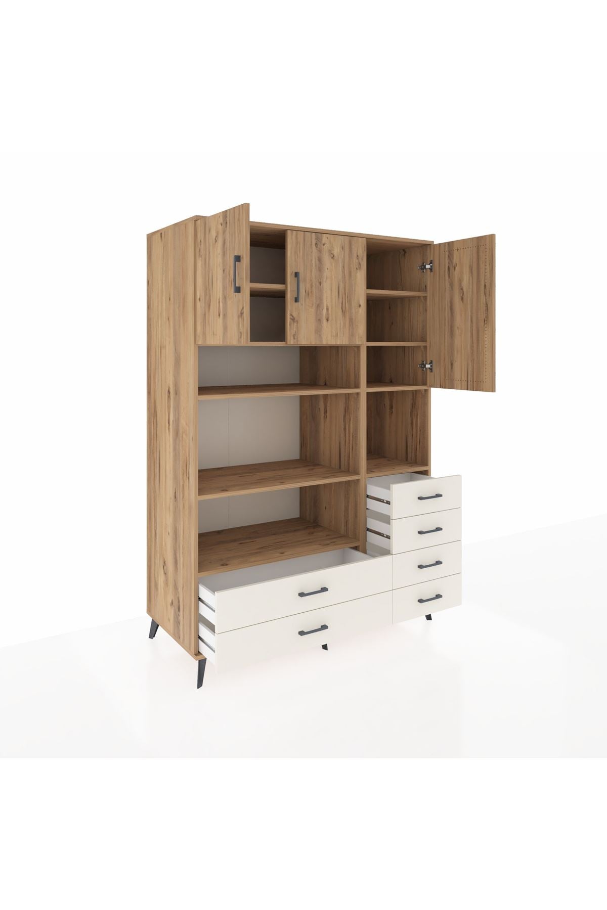 Kronos Dolap 9 Raflı 6 Çekmeceli 3 Kapaklı 132x59x195 Çam-Çam/Aytaşı