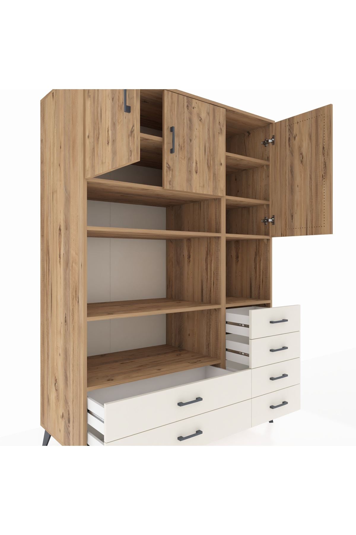 Kronos Dolap 9 Raflı 6 Çekmeceli 3 Kapaklı 132x59x195 Çam-Çam/Aytaşı