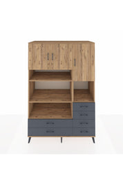 Kronos Dolap 9 Raflı 6 Çekmeceli 3 Kapaklı 132x59x195 Çam-Çam/Antrasit