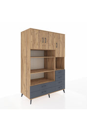 Kronos Dolap 9 Raflı 6 Çekmeceli 3 Kapaklı 132x59x195 Çam-Çam/Antrasit