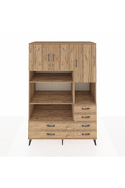 Kronos Dolap 9 Raflı 6 Çekmeceli 3 Kapaklı 132x59x195 Çam-Çam/Çam