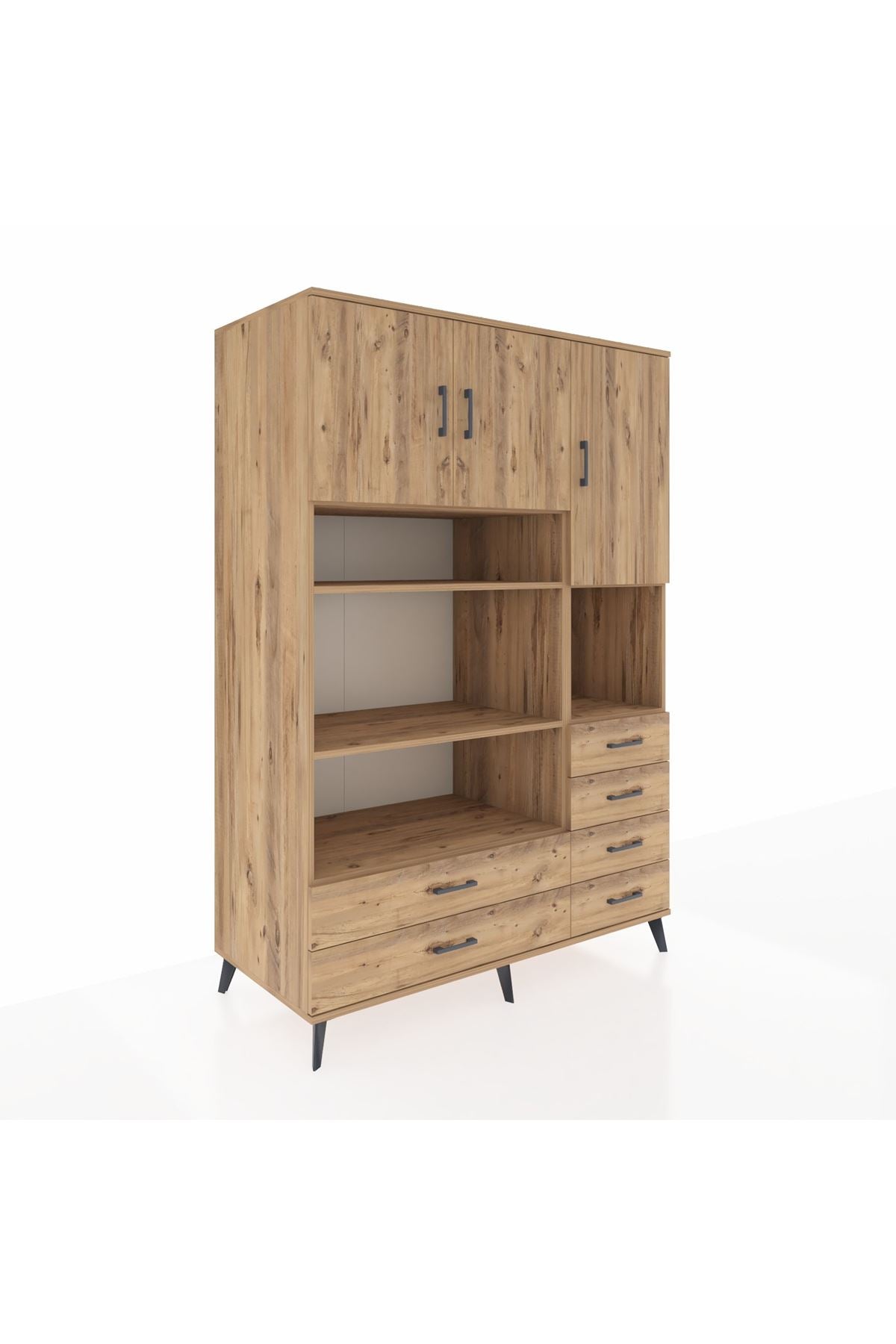 Kronos Dolap 9 Raflı 6 Çekmeceli 3 Kapaklı 132x59x195 Çam-Çam/Çam