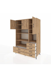 Kronos Dolap 9 Raflı 6 Çekmeceli 3 Kapaklı 132x59x195 Çam-Çam/Çam