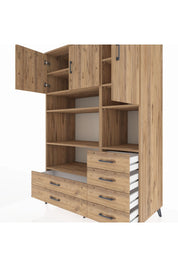 Kronos Dolap 9 Raflı 6 Çekmeceli 3 Kapaklı 132x59x195 Çam-Çam/Çam