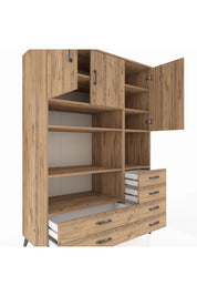 Kronos Dolap 9 Raflı 6 Çekmeceli 3 Kapaklı 132x59x195 Çam-Çam/Çam