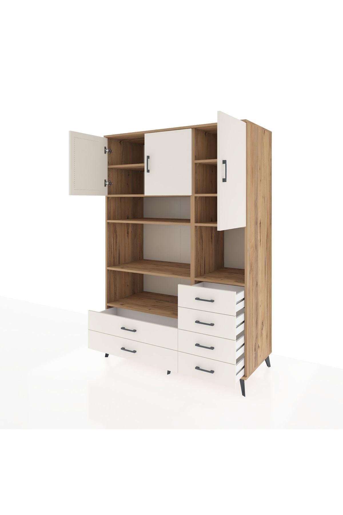 Kronos Dolap 9 Raflı 6 Çekmeceli 3 Kapaklı 132x59x195 Çam-Aytaşı/Aytaşı