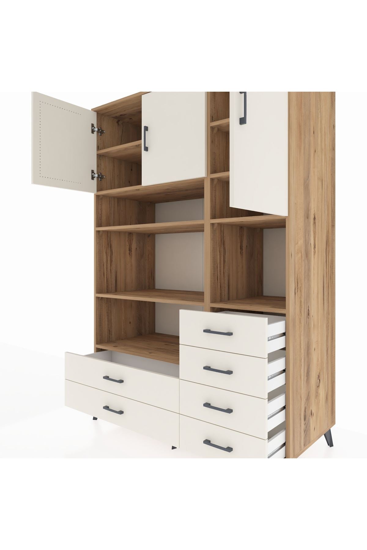 Kronos Dolap 9 Raflı 6 Çekmeceli 3 Kapaklı 132x59x195 Çam-Aytaşı/Aytaşı