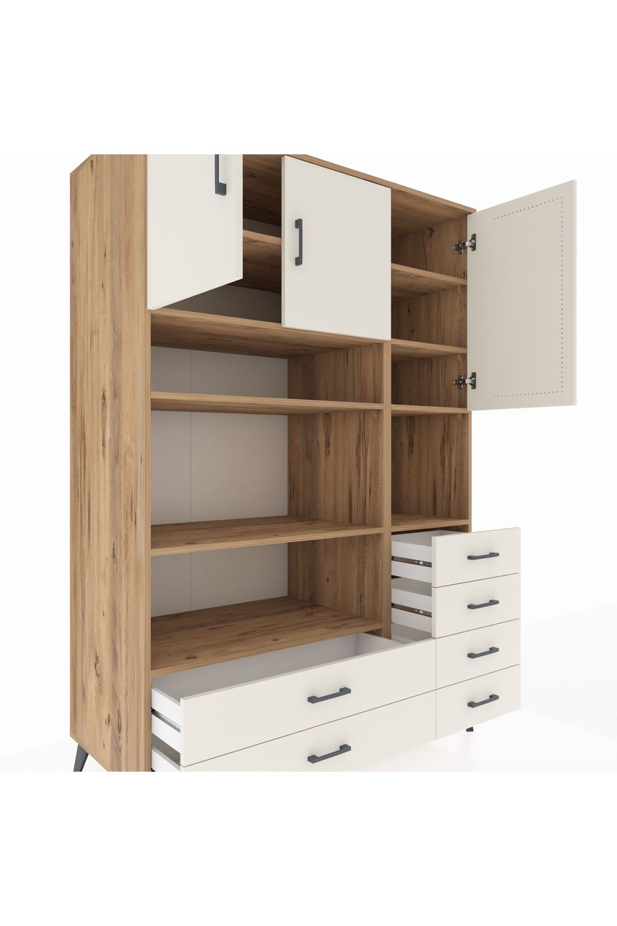 Kronos Dolap 9 Raflı 6 Çekmeceli 3 Kapaklı 132x59x195 Çam-Aytaşı/Aytaşı