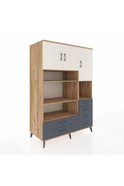 Kronos Dolap 9 Raflı 6 Çekmeceli 3 Kapaklı 132x59x195 Çam-Aytaşı/Antrasit