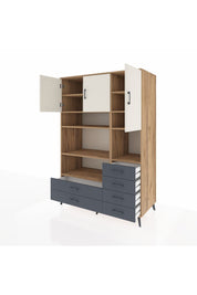 Kronos Dolap 9 Raflı 6 Çekmeceli 3 Kapaklı 132x59x195 Çam-Aytaşı/Antrasit