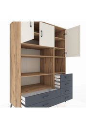 Kronos Dolap 9 Raflı 6 Çekmeceli 3 Kapaklı 132x59x195 Çam-Aytaşı/Antrasit