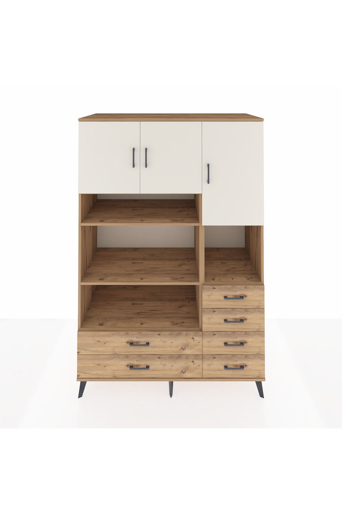 Kronos Dolap 9 Raflı 6 Çekmeceli 3 Kapaklı 132x59x195 Çam-Aytaşı/Çam