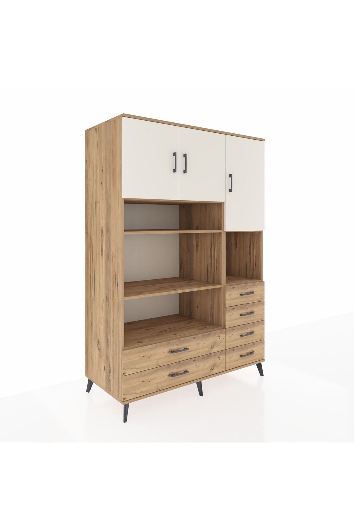 Kronos Dolap 9 Raflı 6 Çekmeceli 3 Kapaklı 132x59x195 Çam-Aytaşı/Çam