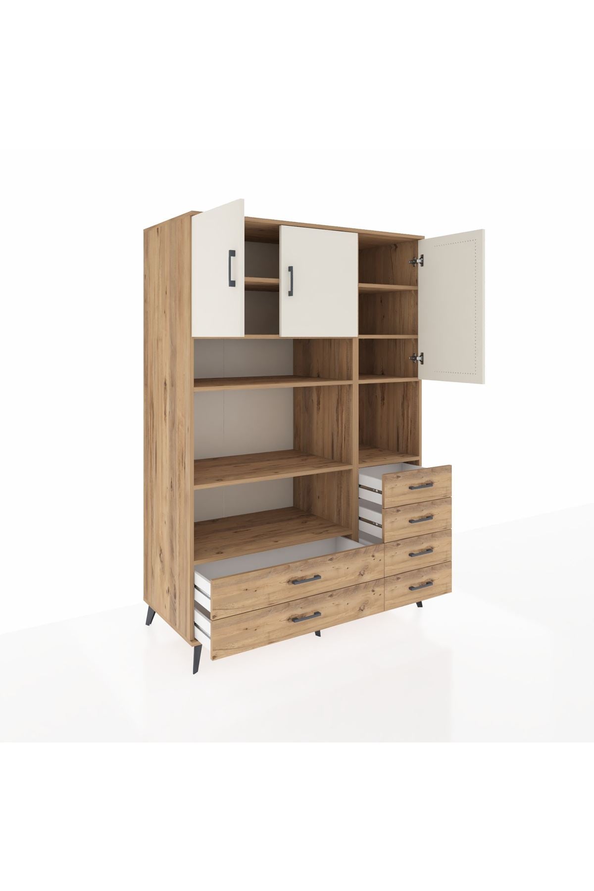 Kronos Dolap 9 Raflı 6 Çekmeceli 3 Kapaklı 132x59x195 Çam-Aytaşı/Çam