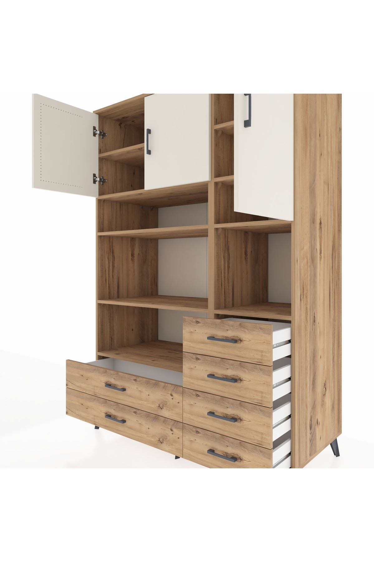 Kronos Dolap 9 Raflı 6 Çekmeceli 3 Kapaklı 132x59x195 Çam-Aytaşı/Çam