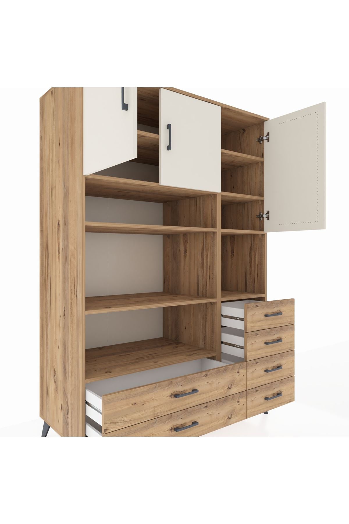 Kronos Dolap 9 Raflı 6 Çekmeceli 3 Kapaklı 132x59x195 Çam-Aytaşı/Çam