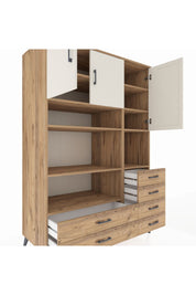 Kronos Dolap 9 Raflı 6 Çekmeceli 3 Kapaklı 132x59x195 Çam-Aytaşı/Çam