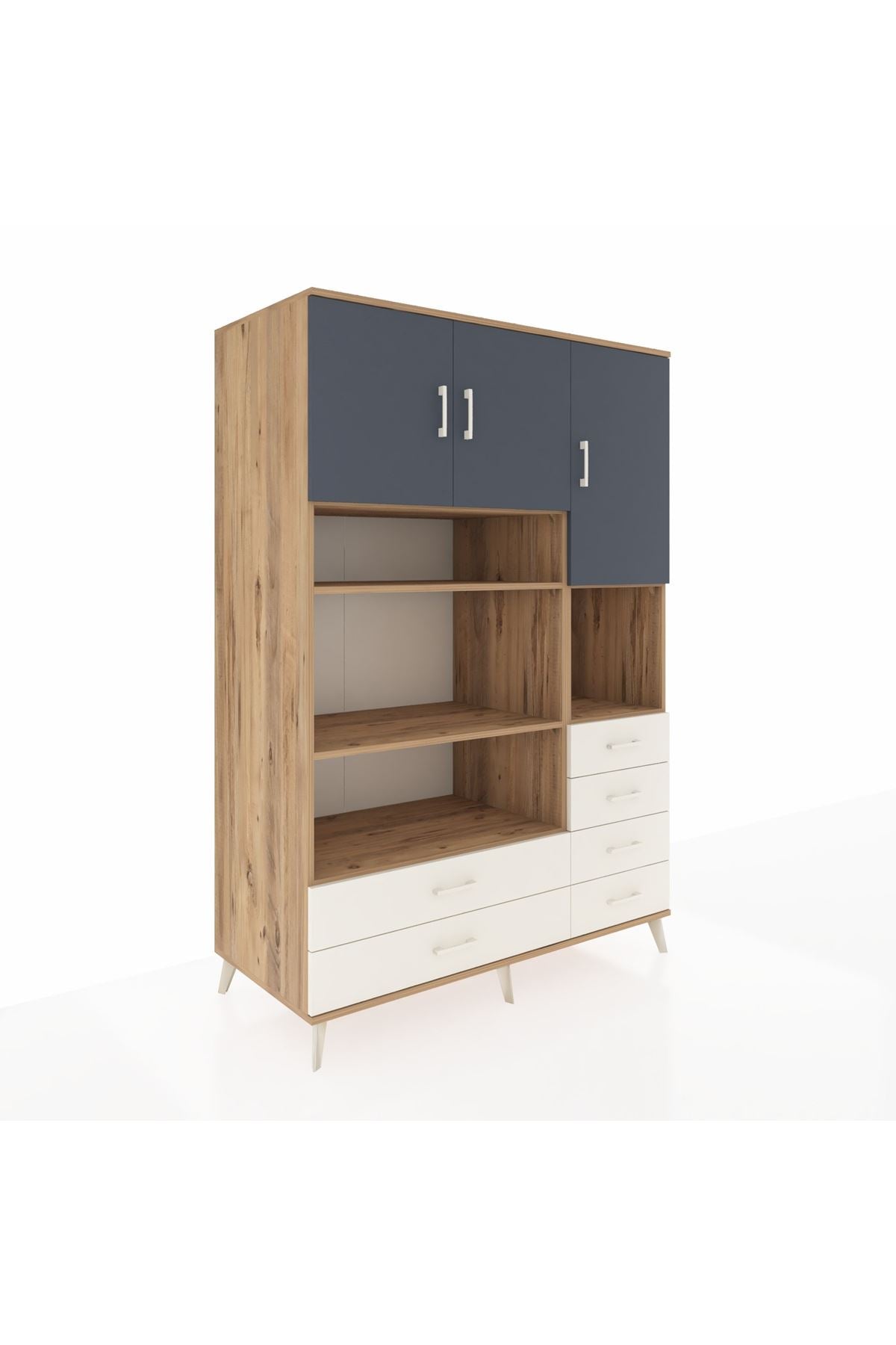 Kronos Dolap 9 Raflı 6 Çekmeceli 3 Kapaklı 132x59x195 Çam-Antrasit/Aytaşı