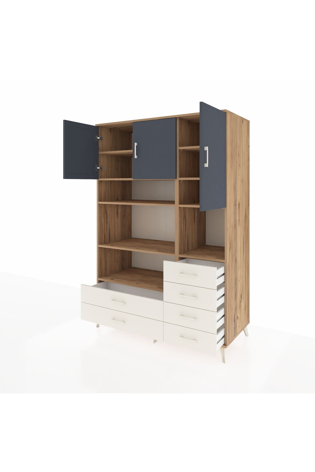 Kronos Dolap 9 Raflı 6 Çekmeceli 3 Kapaklı 132x59x195 Çam-Antrasit/Aytaşı