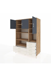 Kronos Dolap 9 Raflı 6 Çekmeceli 3 Kapaklı 132x59x195 Çam-Antrasit/Aytaşı